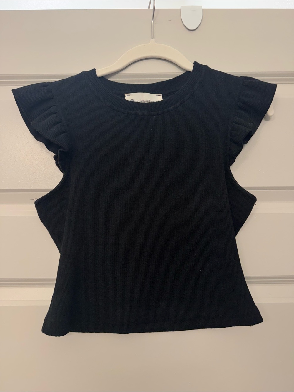 The Impeccable Pig Black Ruffle Cap Sleeve Tank